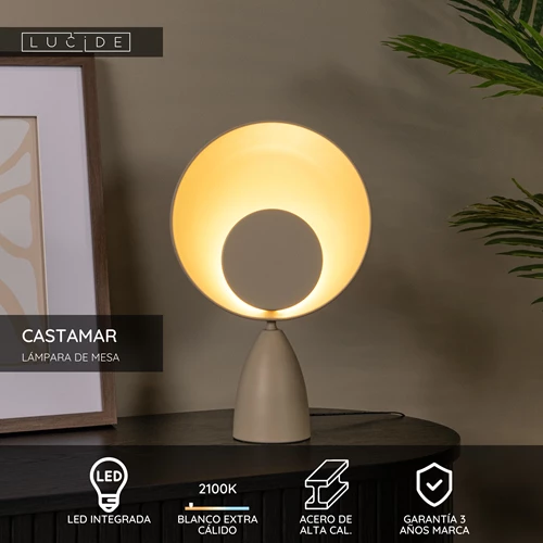 Lucide CASTAMAR - Lámpara de mesa - Ø 25,5 cm - LED - 1x8W 2100K - Taupe - USP